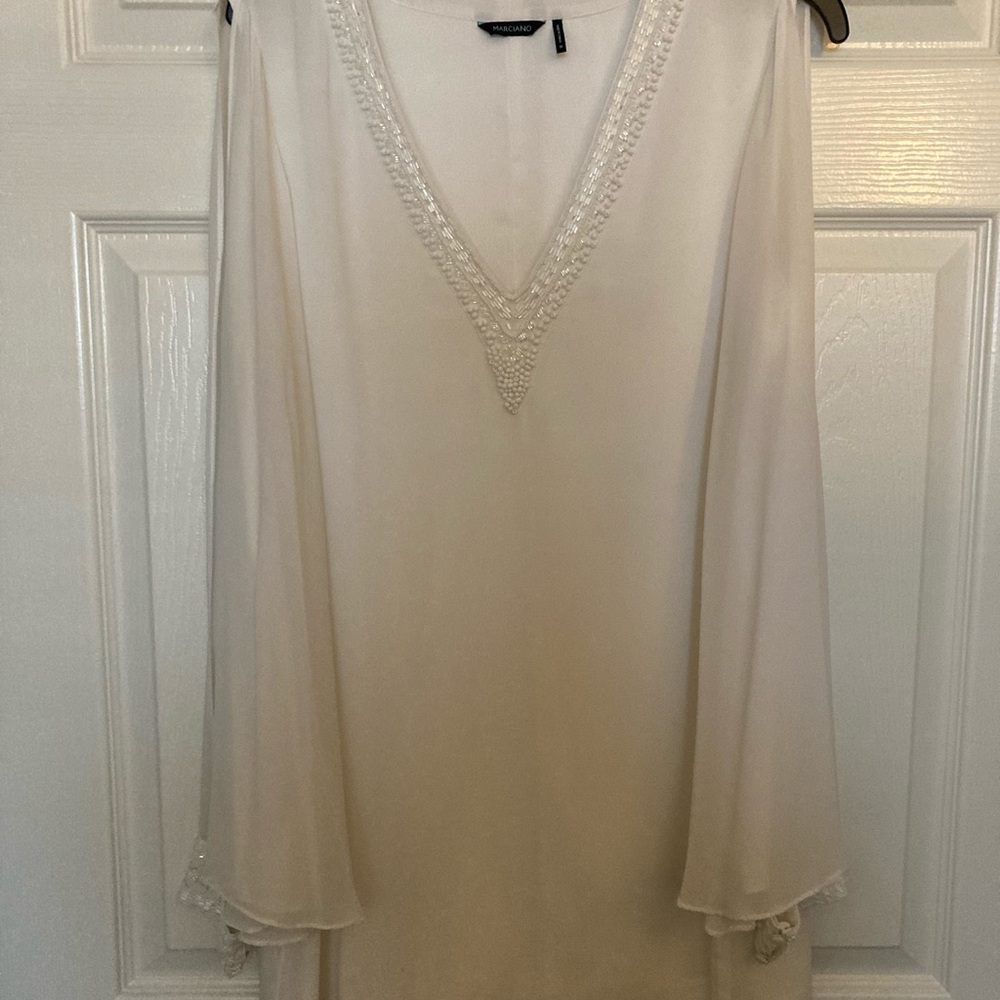 Stunning white chiffon like fabric Marciano dress with beaded detailing